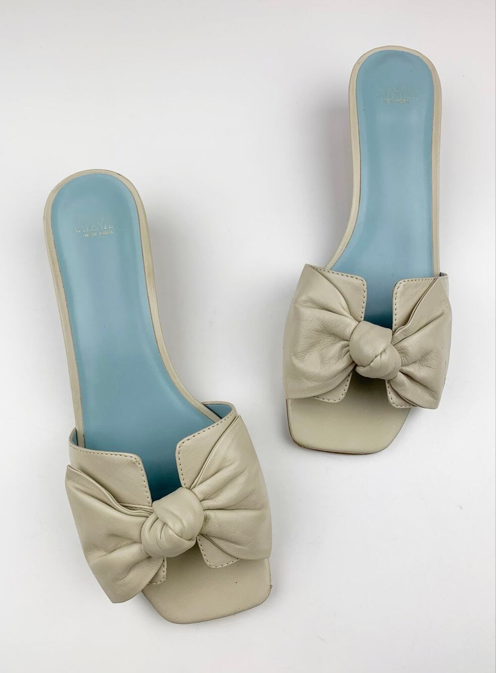 Frances Valentine New York Sandy Sandals Cream Leather Bow Slides Women's 8